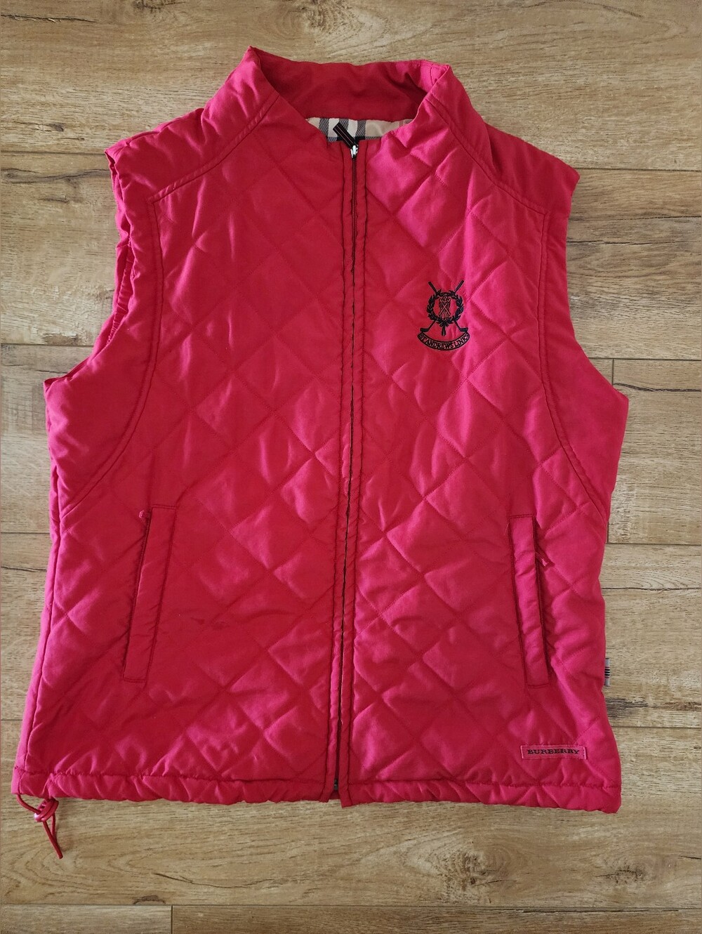 Vtg BURBERRY GOLF × St Andrews Links Diamond Quilt Puffer Vest Women M Full Zip